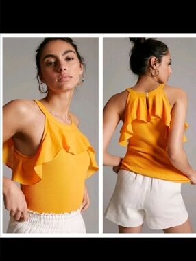 Abthropologie Maeve Ruffle-Detail Ribbed Camisole